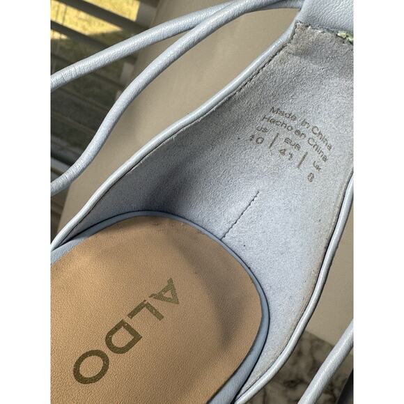 Aldo Onardonia Ankle Wrap Heels Blue Square Toe Clear Heel Glass Slipper Size 10 - Picture 12 of 13